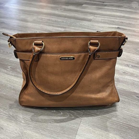 Michael Kors Naomi Dark Dune Tan Satchel Handbag Genuine Leather - Picture 2 of 7